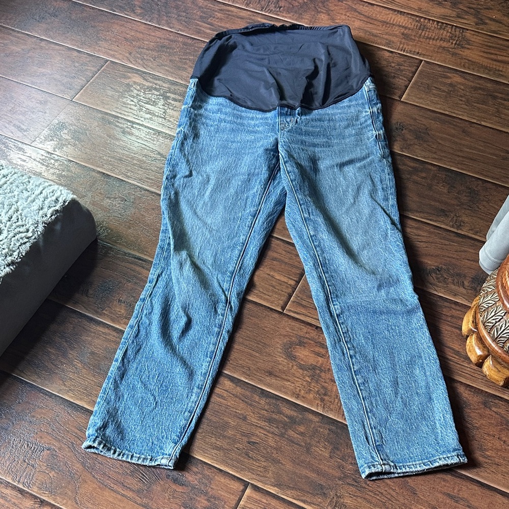 Madewell Blue Straight-Leg Maternity Jeans with Black Overband